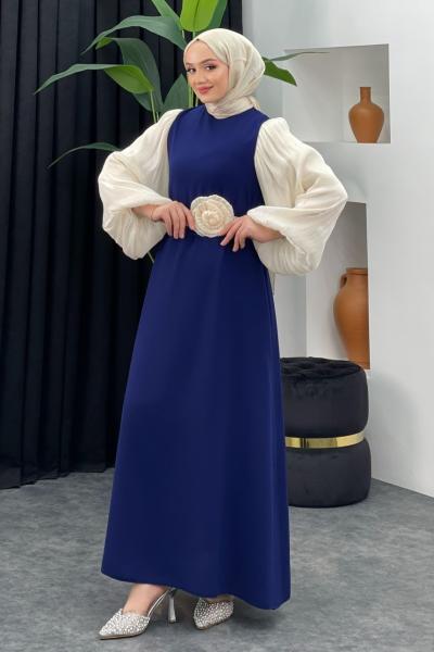 Janjan Güllü Abiye Lacivert/Taş Rengi