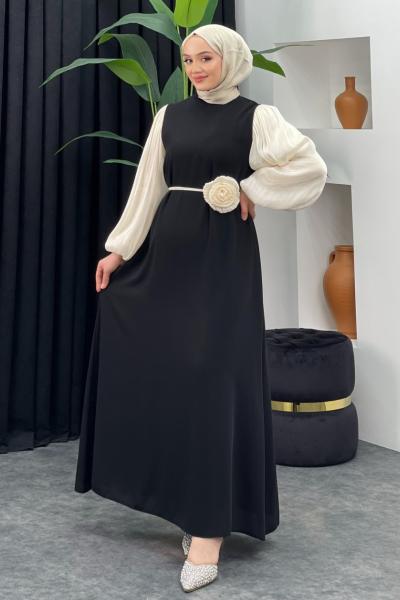 Janjan Güllü Abiye Siyah / Taş