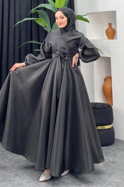 Kabarık Parlak Abiye Siyah