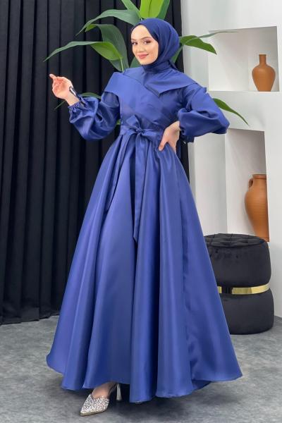 Kabarık Parlak Abiye Lacivert