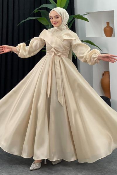 Kabarık Parlak Abiye Taş Rengi