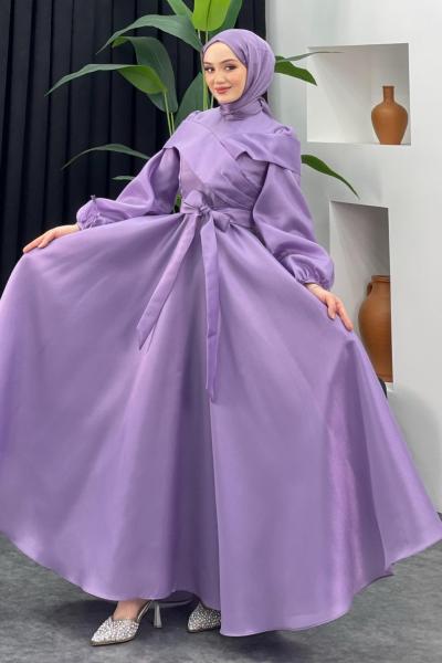 Kabarık Parlak Abiye Lila