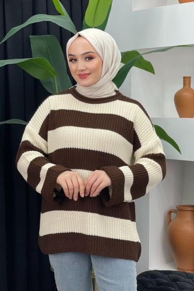 Kalın Çizgili Kazak Kahverengi