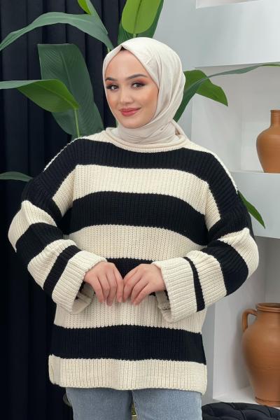 Kalın Çizgili Kazak Siyah