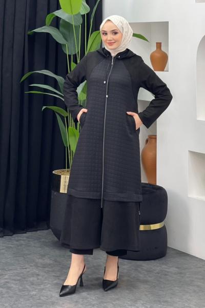 Kapitone Kısa Kap Siyah