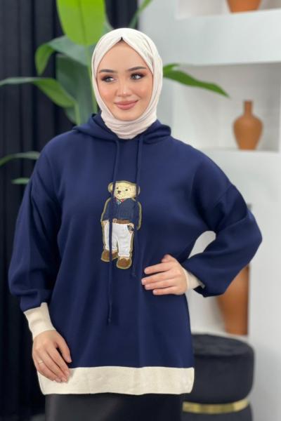 Kapşonlu Ayıcıklı Sweat Lacivert