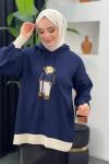 Kapşonlu Ayıcıklı Sweat Lacivert