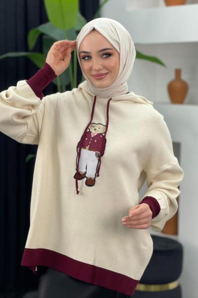 Kapşonlu Ayıcıklı Sweat Taş Rengi
