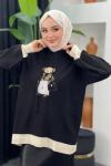 Kapşonlu Ayıcıklı Sweat Siyah