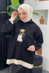 Kapşonlu Ayıcıklı Sweat Siyah