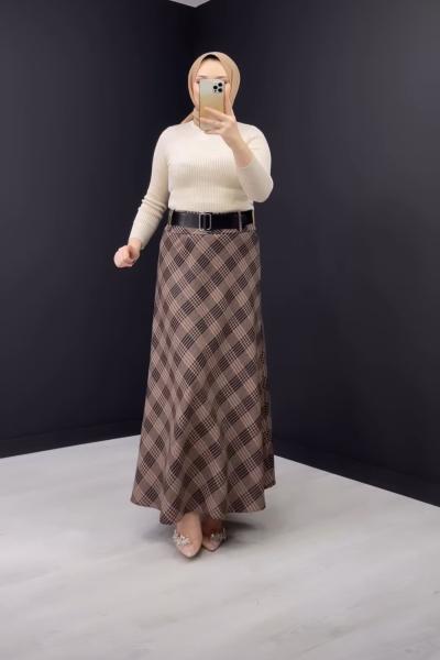 Kare Desenli Etek Sütlü Kahve