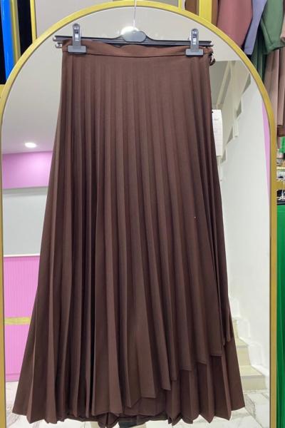 Kat Detaylı Etek Kahverengi