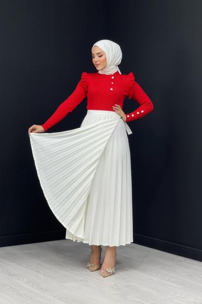 Kat Detaylı Etek Beyaz