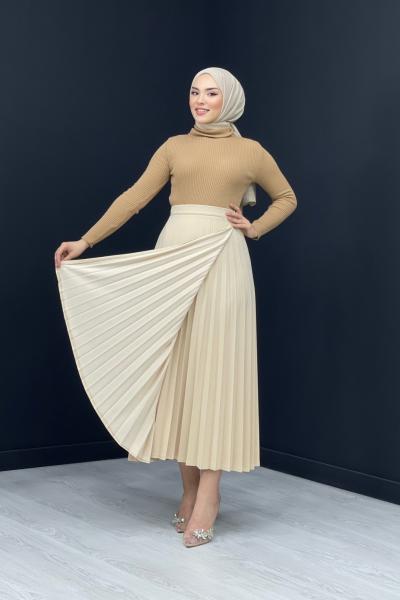 Kat Detaylı Etek Taş Rengi