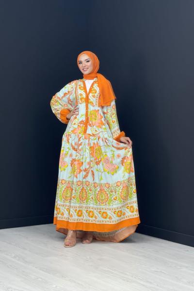 Katleya Desen Elbise Turuncu