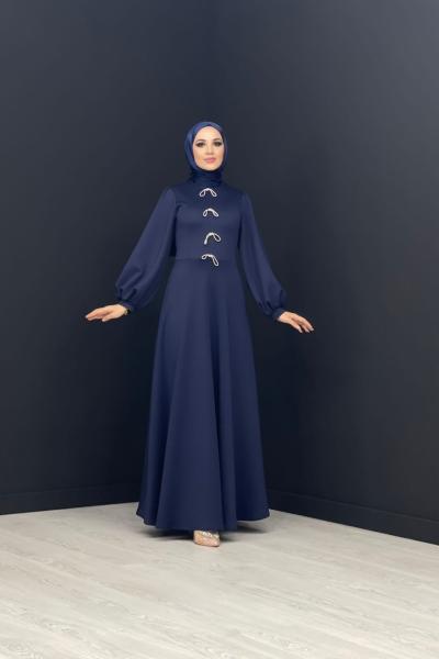 Kelebek Detay Scuba Elbise Lacivert