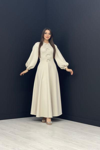 Kelebek Detay Scuba Elbise Taş Rengi