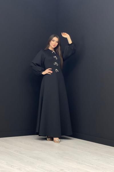 Kelebek Detay Scuba Elbise Siyah