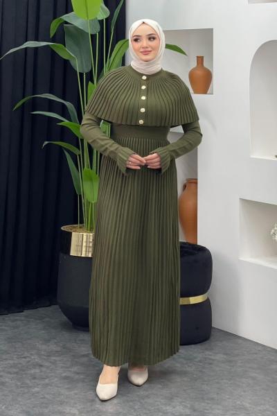 Kelebek Pelerinli Elbise Mint Yeşili