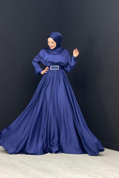 Kemeri Tokalı Abiye Saks Mavisi