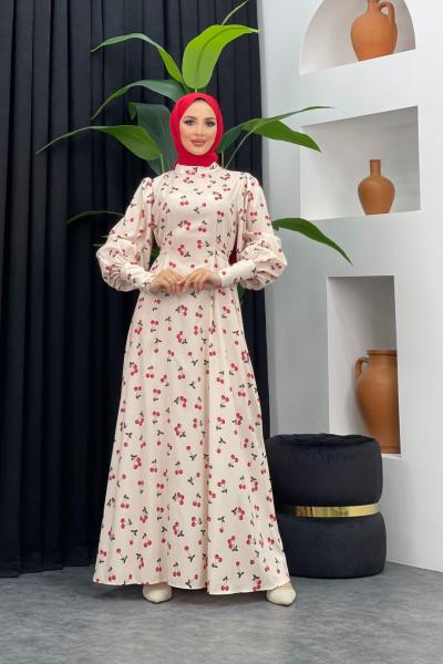 Kirazlı Elbise Taş Rengi