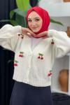 Kirazlı Hırka Ekru/Beyaz