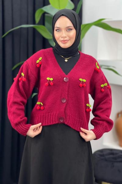 Kirazlı Hırka Bordo