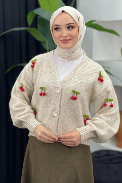 Kirazlı Hırka Taş Rengi