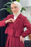 Kısa Ceket Etekli Takım Bordo