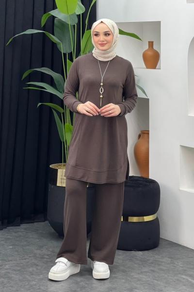 Kolye Hediyeli Takım Kahverengi