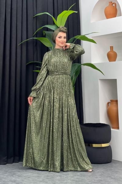 Kumru Pullu Abiye Fıstık Yeşili