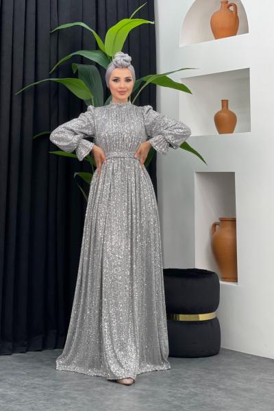 Kumru Pullu Abiye Gri