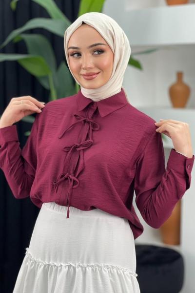 Kurdale Detaylı Gömlek Bordo