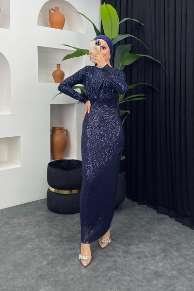 Leman Payetli Abiye Lacivert