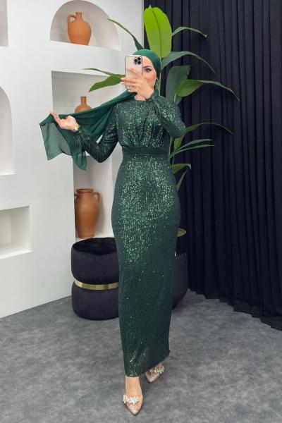 Leman Payetli Abiye Zümrüt