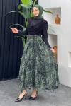 Leopar Desenli Şifon Etek Yeşil