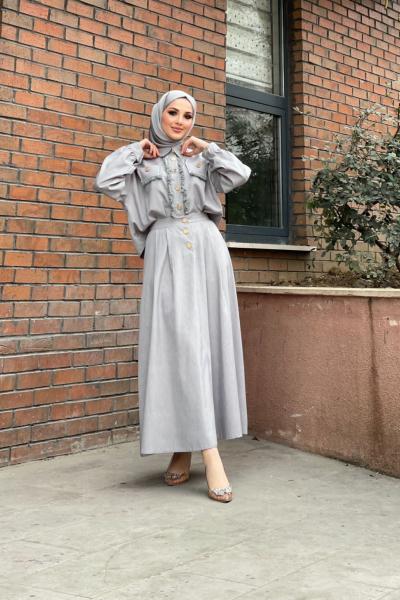 Mahru Etekli Takım Gri