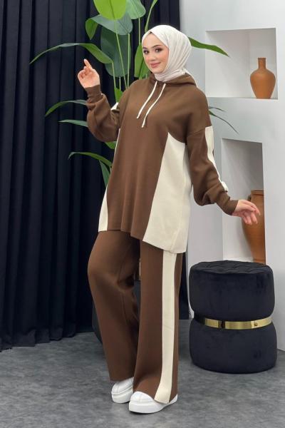 Mars Kapşonlu Triko Takım Kahverengi