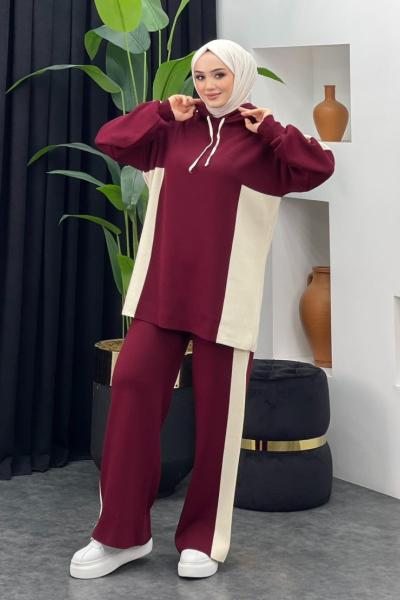 Mars Kapşonlu Triko Takım Bordo