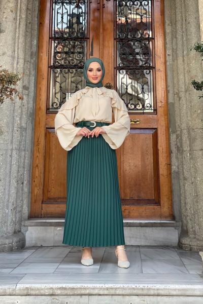 Mehir Pileli Etek Zümrüt