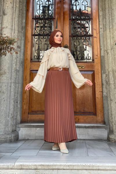 Mehir Pileli Etek Kahverengi