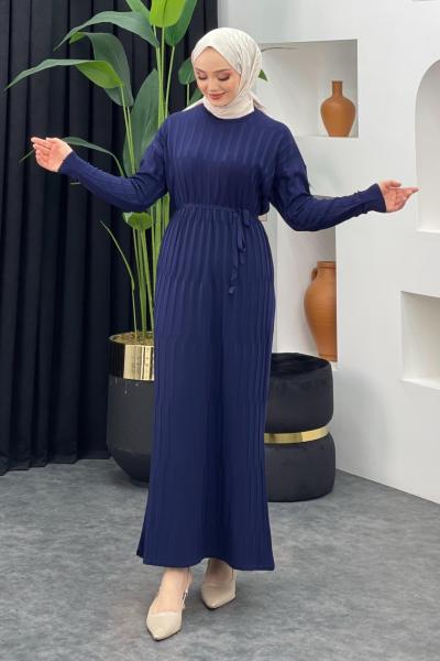 Merserize Düz Elbise Lacivert