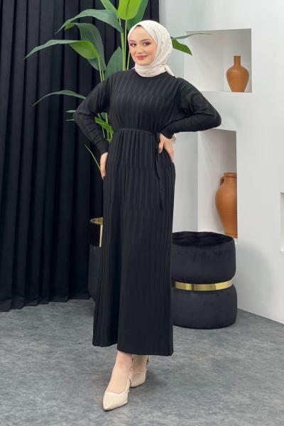 Merserize Düz Elbise Siyah