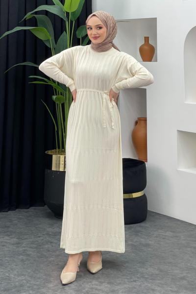 Merserize Düz Elbise Taş Rengi