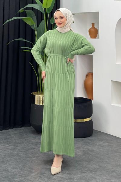 Merserize Düz Elbise Fıstık Yeşili