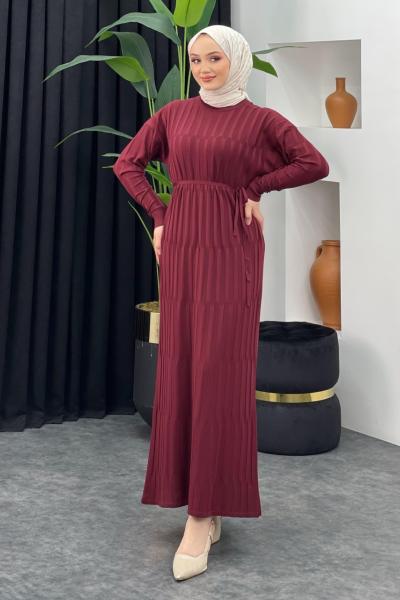 Merserize Düz Elbise Bordo