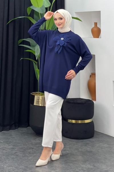 Merserize Gül Detaylı Badi Lacivert