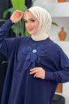 Merserize Gül Detaylı Badi Lacivert