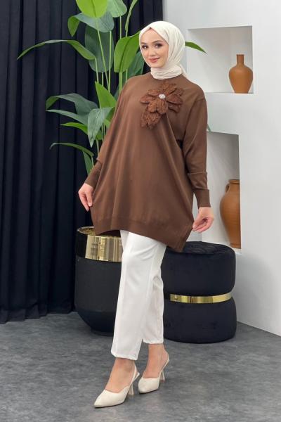 Merserize Gül Detaylı Badi Kahverengi