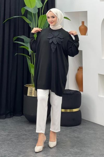 Merserize Gül Detaylı Badi Siyah